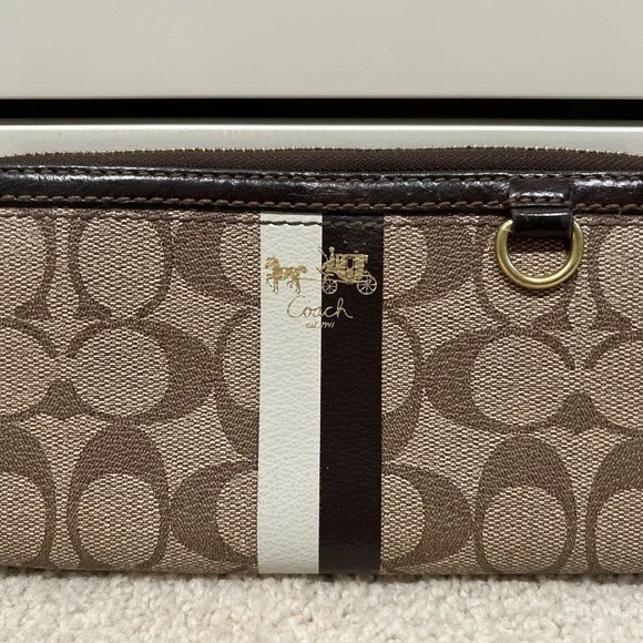 COACH Vintage Heritage Signature Stripe Zip Around Accordion Wallet F42380 - Picture 2 of 10